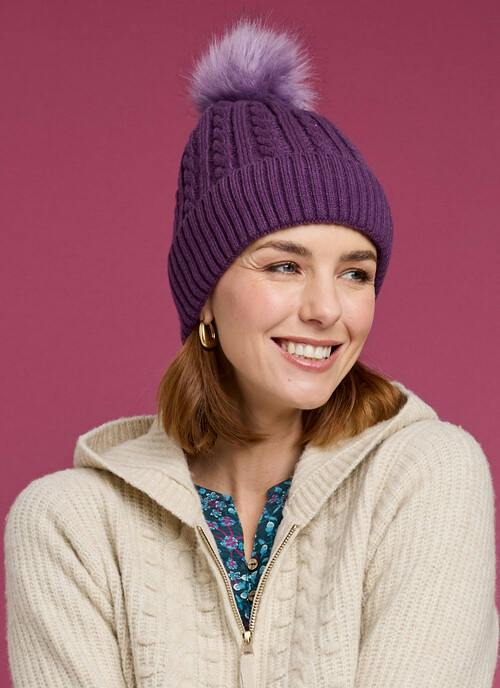 Fur Lined Knit Cable Hat