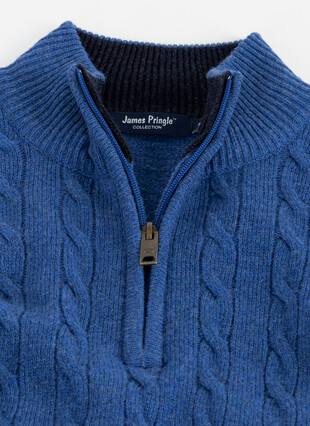 Pure Lambswool Zip Neck Cable Jumper