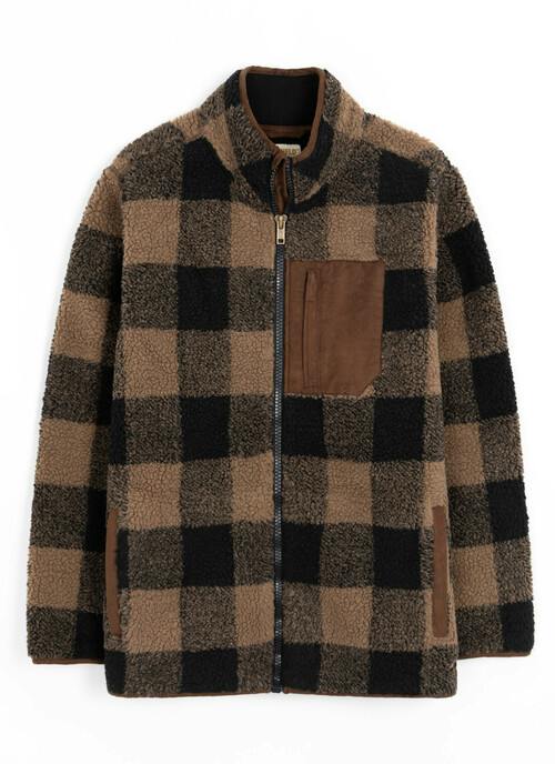 Printed Sherpa Check Fleece Jacket