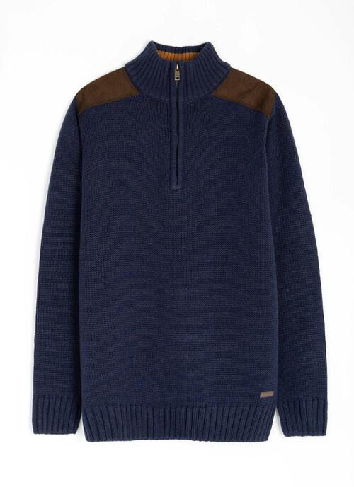 Zip Neck Jumper With Faux Suede Detail