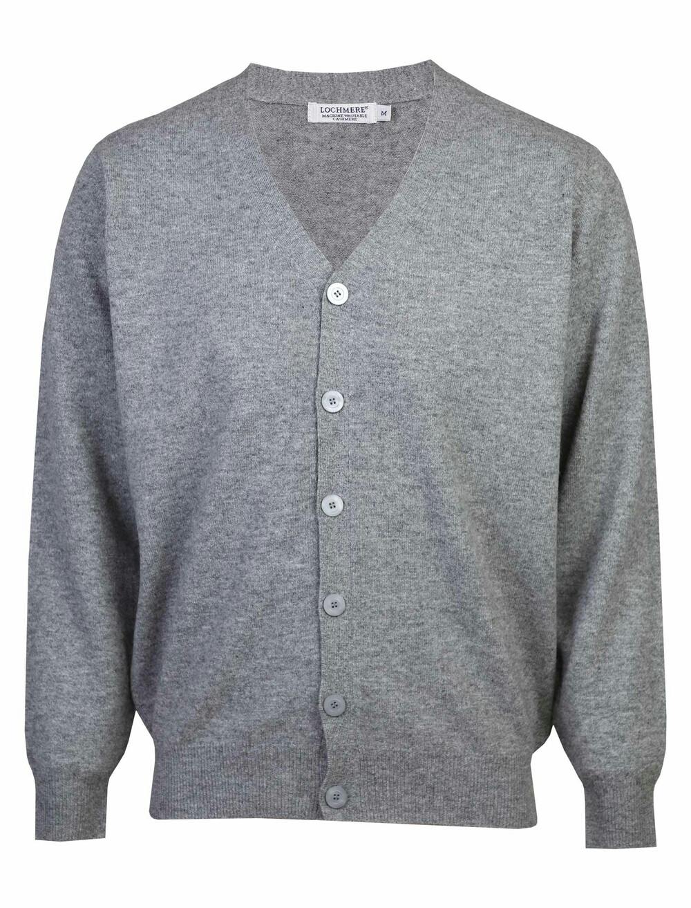Male Lochmere Cashmere V Neck Cardigan Mid Grey EWM EWM